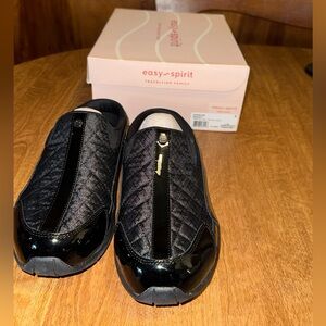 Easy Spirit Women's Black Quilted Slip-On Sneakers with Patent Trim